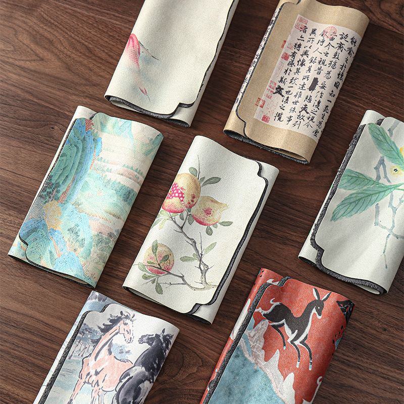 New Chinese-style painted velvet absorbent dry-cured tea towel fabric, rectangular anti-wrinkle and hairless Zen-style tea cloth tea ceremony accessories