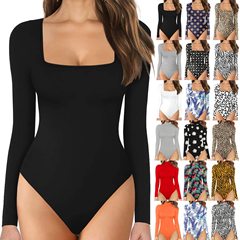 2025 ヨーロッパとアメリカの国境を越えた婦人服アマゾンカジュアルボトリングトップ長袖タイトジャンプスーツヒョウ柄ボトリングトップ