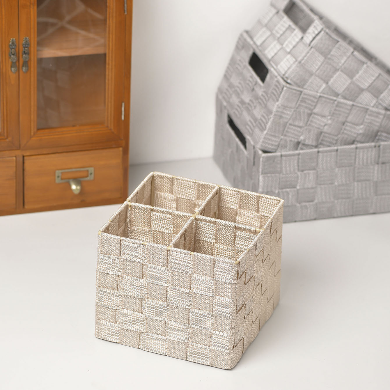 Cestas de almacenamiento de escritorio multifuncionales simples japonesas Caja de almacenamiento de cosméticos Caja de almacenamiento multifuncional tejida a mano