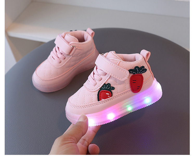 Childrens Light Up Sneakers Strawberry Cartoon Walking Shoes_voghion.com