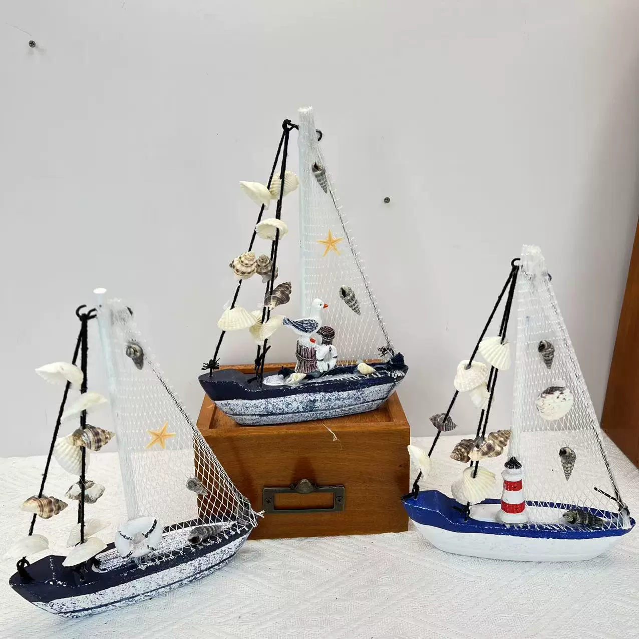 定制海洋风小船桌面摆件贝壳帆船模型一帆风顺树脂工艺品房间装饰