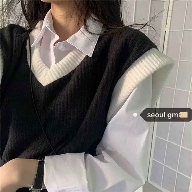 Sweater Knitted Vest Women's Spring and Autumn Matching Shirt Shirt Two-piece Set Plus Outer Waistcoat with Small Vest