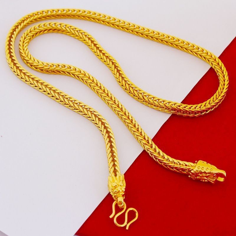 Protection Talisman Jewelry New Square Fox Tail Dragon Head Rich Gold Necklace Cross-Border Gold-Plated European And American Fashion Trendy Men's_voghion.com