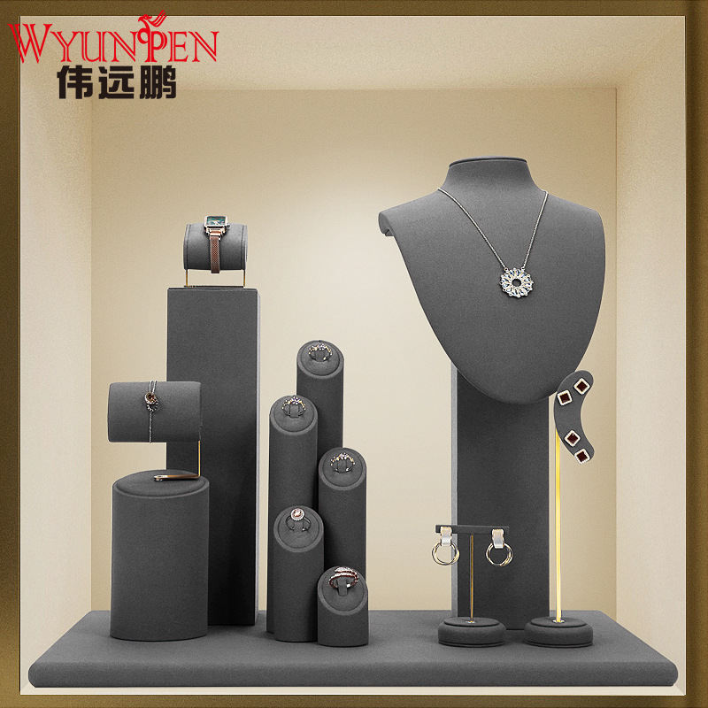 偉遠鵬珠寶展示道具灰色超纖項鍊吊墜展示櫥窗人像模特脖子展示架