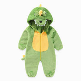 跨境婴儿爬衣秋冬法兰绒连体衣恐龙动物卡通哈衣宝宝爬服加厚保暖