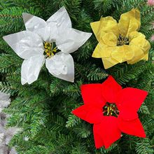 现货供应仿真圣诞花一品红圣诞树花环 装饰品配件金边圣诞花圣诞