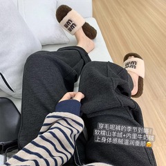 修腿神裤！秋冬新款垂坠感休闲加厚加绒高腰窄版直筒阔腿裤子女潮
