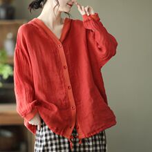 文艺复古棉麻连帽外套女夏季宽松休闲薄款防晒衫百搭长袖开衫上衣