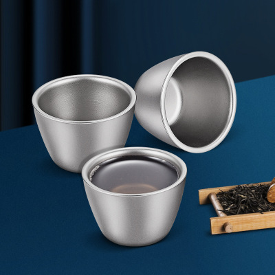 纯钛双层茶杯小酒杯 户外野炊野营餐具用品 便携隔热功夫茶杯|ms