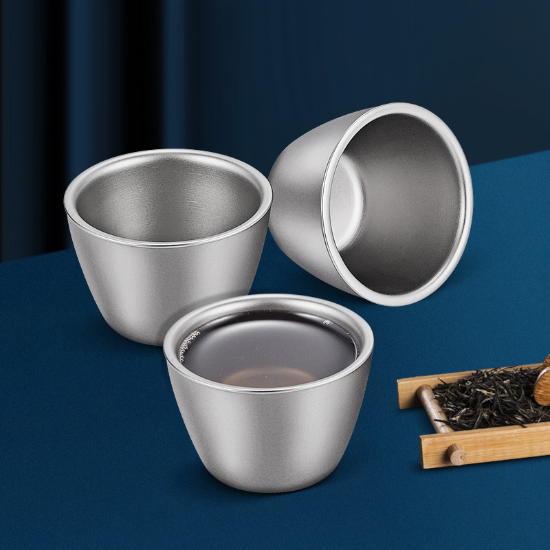 纯钛双层茶杯小酒杯 户外野炊野营餐具用品 便携隔热功夫茶杯|ms