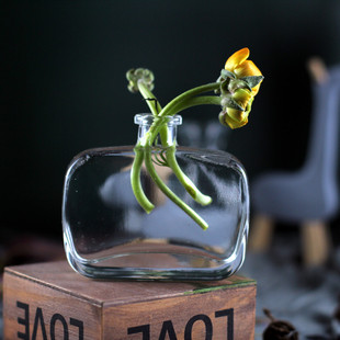 2020 Vintage Transparent Japanese Style Hand-made Flat Square Home Decoration Desktop Decoration Hydroponic Vase Flower Vase Perfume Bottle