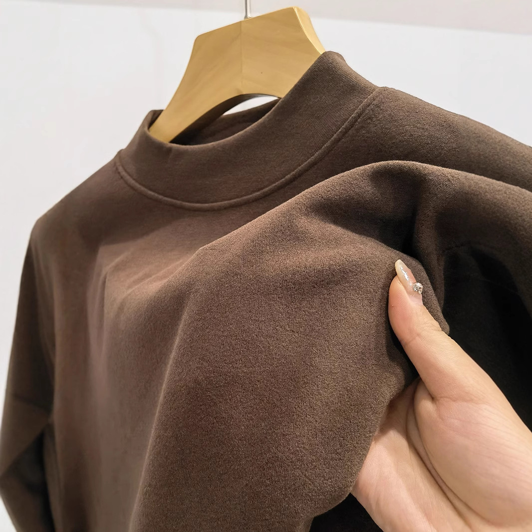 벨벳 하프 하이 칼라베이스 셔츠 남자의 양면 기모 내부 긴팔 티셔츠 유행 겨울 스트레치 열 속옷