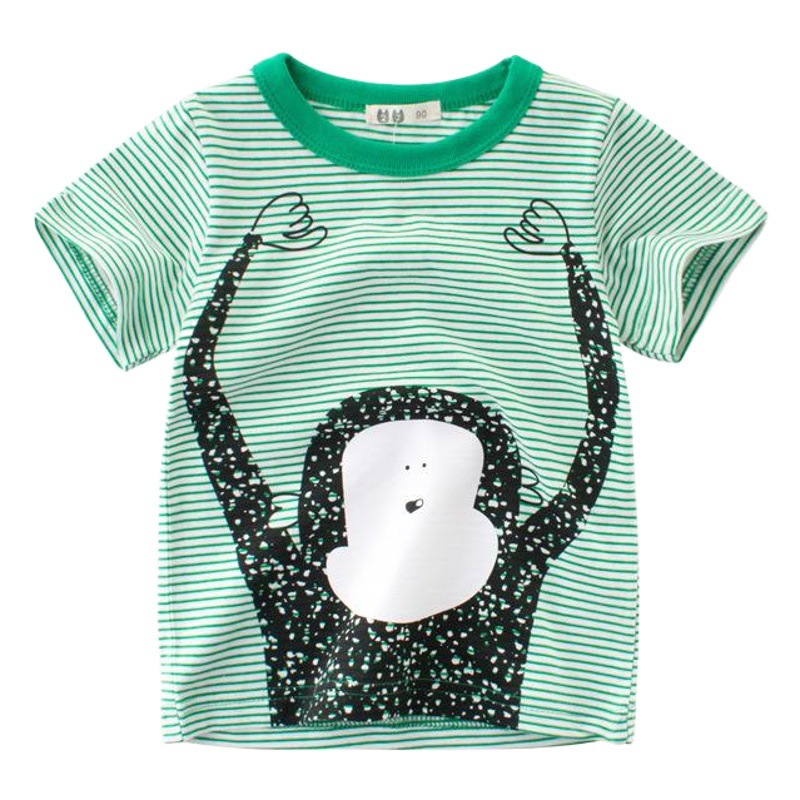 Ropa de Verano 2025 para Niños, Nuevo Estilo, Camiseta de Manga Corta a Rayas para Bebés, Diseño de Dibujos Animados, Lista para Enviar, Venta Directa de Fábrica