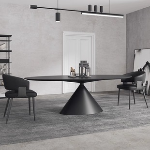 UFO rock slab dining table Italian minimalist oval high-end household dining table pure black dining table chair combination