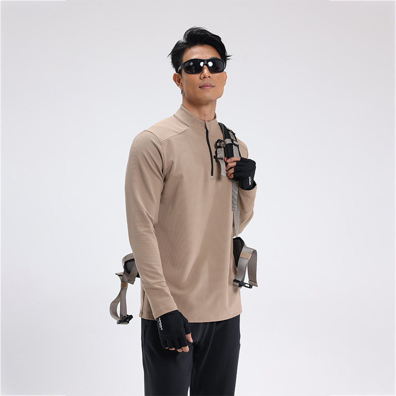 Quick-Drying Clothing for Men, Spring Thin Sportswear, Fitness Tops, Fishing and Running Stand-Up Collar Half-Zip Sports Long-Sleeved T-Shirt