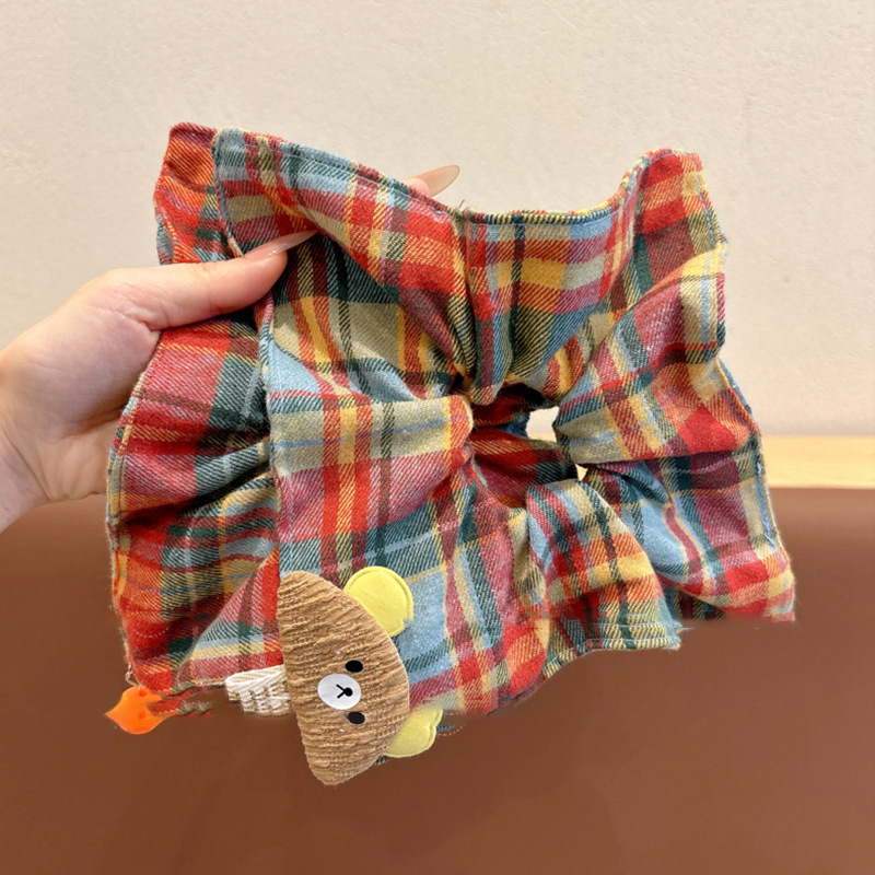 Retro rayas oso bufandas de cabello 2024 otoño y invierno estilo universitario atado tocado de cabello