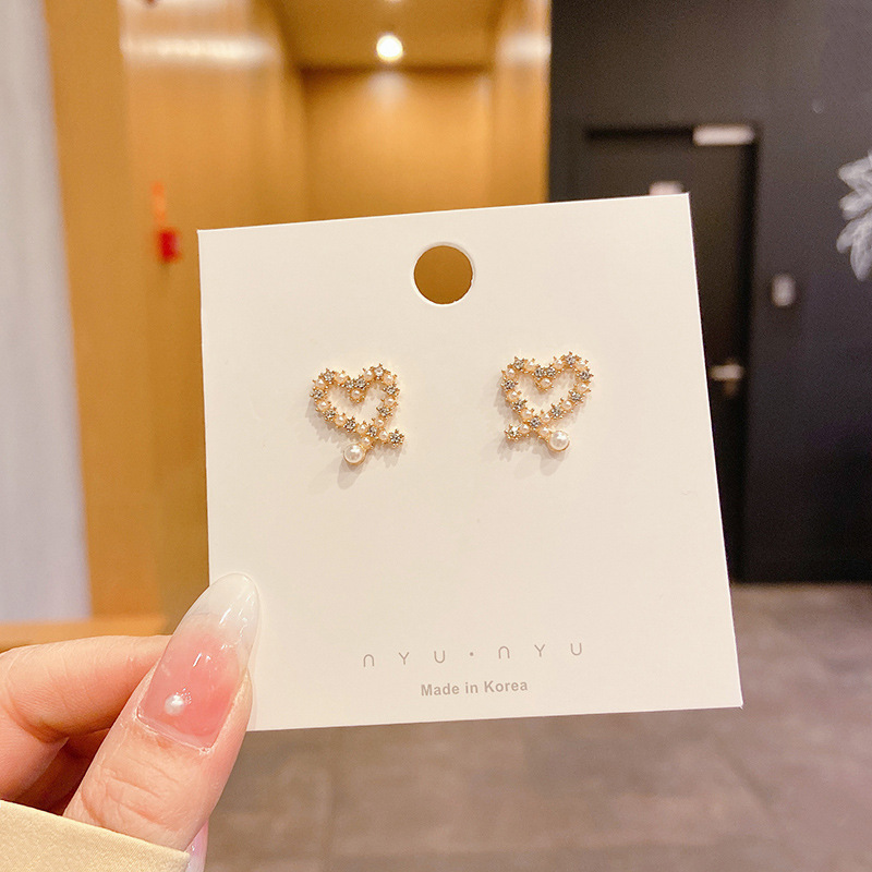 1#불규칙한 중공 사랑 진주 귀걸이 - 실버 바늘