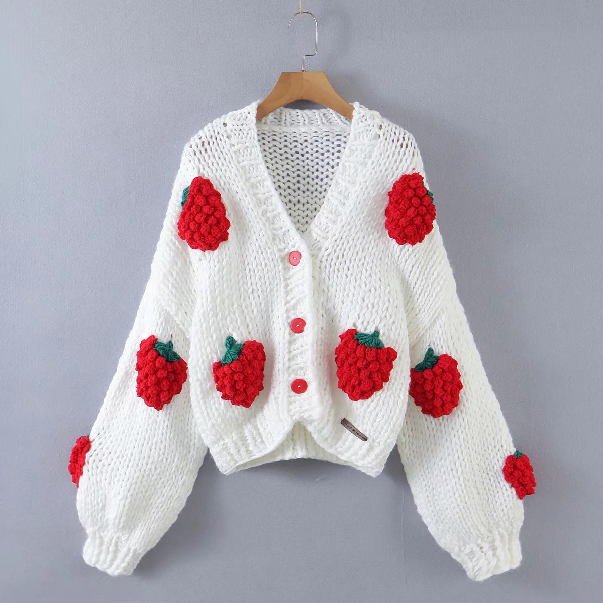 Abrigo de suéter para mujer 2021 Otoño e Invierno Nuevo estilo perezoso europeo y americano patrón tridimensional hilo grueso ganchillo abrigo hecho a mano de cintura alta