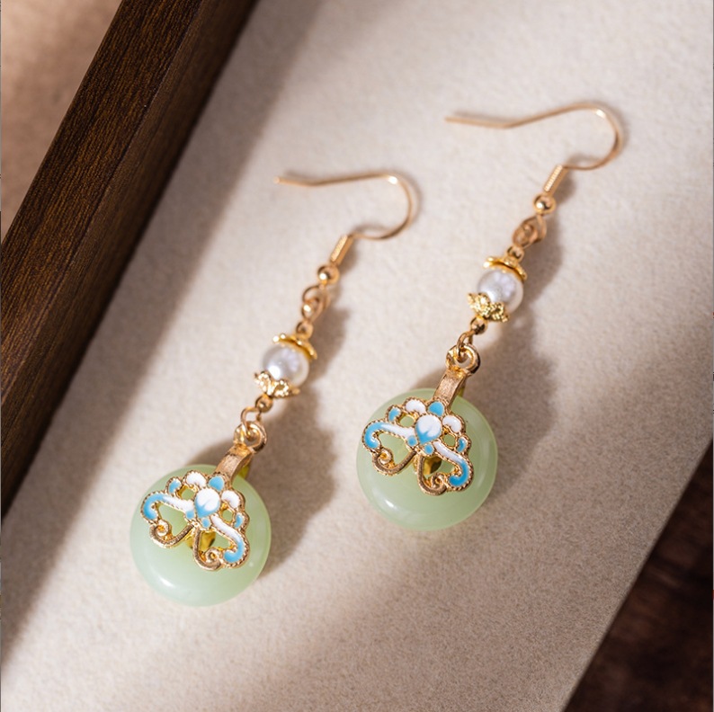Jia Niang estilo antiguo nuevo estilo chino cheongsam pendientes retro de alta sensación gancho de orejas accesorios de ropa china pendientes de hebilla de seguridad
