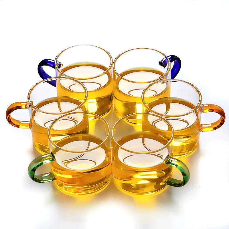 Transparent Glass Tea Cup, 100 ml, Colored Handle Options (single or 6‑pack)