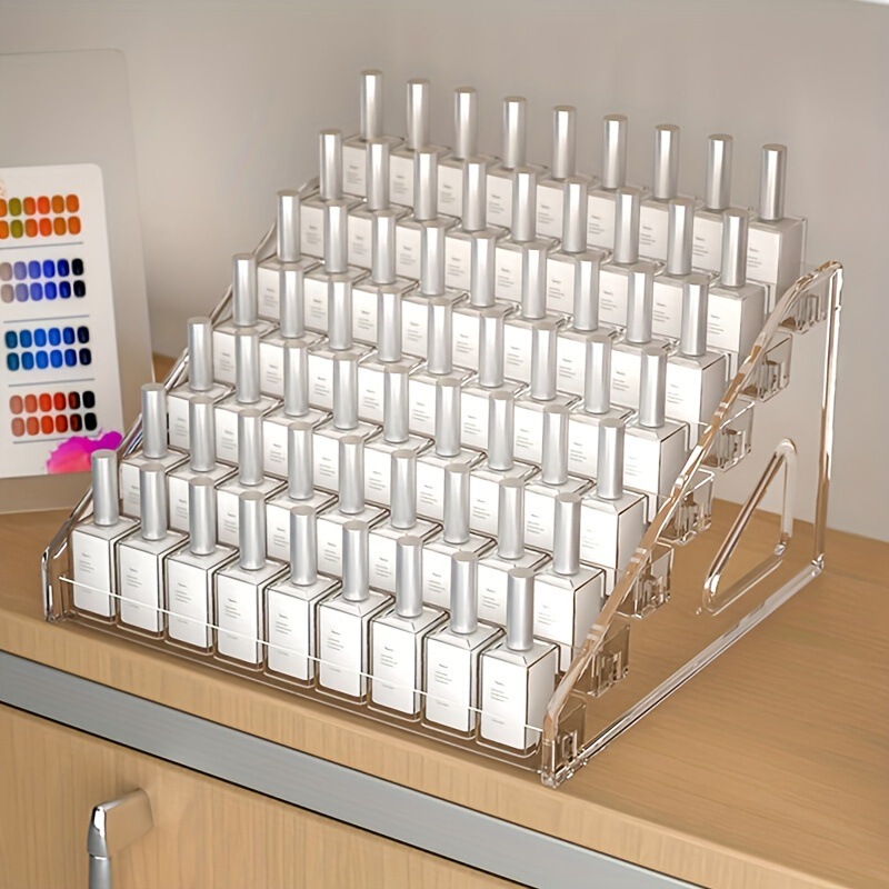 Plastic Storage Box, Air Cushion Powder Cake, Acrylic Desktop Cosmetics and Nail Polish Display, Ladder-Shaped Multi-Layer Transparent