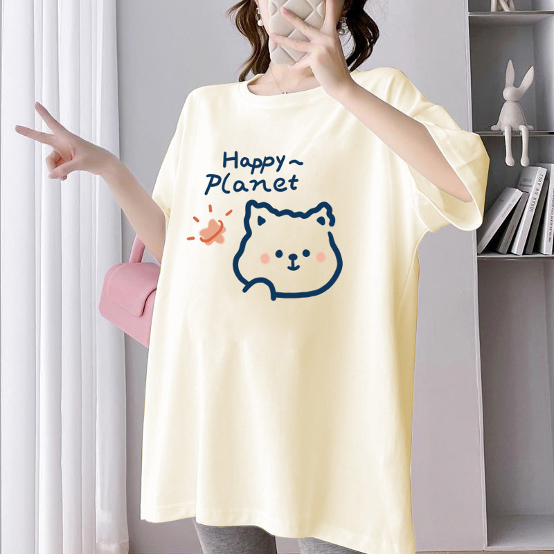 Maternity Tops Spring and Summer 2025 New Style Loose Large Size Butt-Covering Korean Style Round Neck Mid-Length Short-Sleeved T-Shirt for Women Maternity Tops Spring and Summer 2025 New Style Loose Large Size Butt-Covering Korean Style Round Neck Mid-Length Short-Sleeved T-Shirt for Women