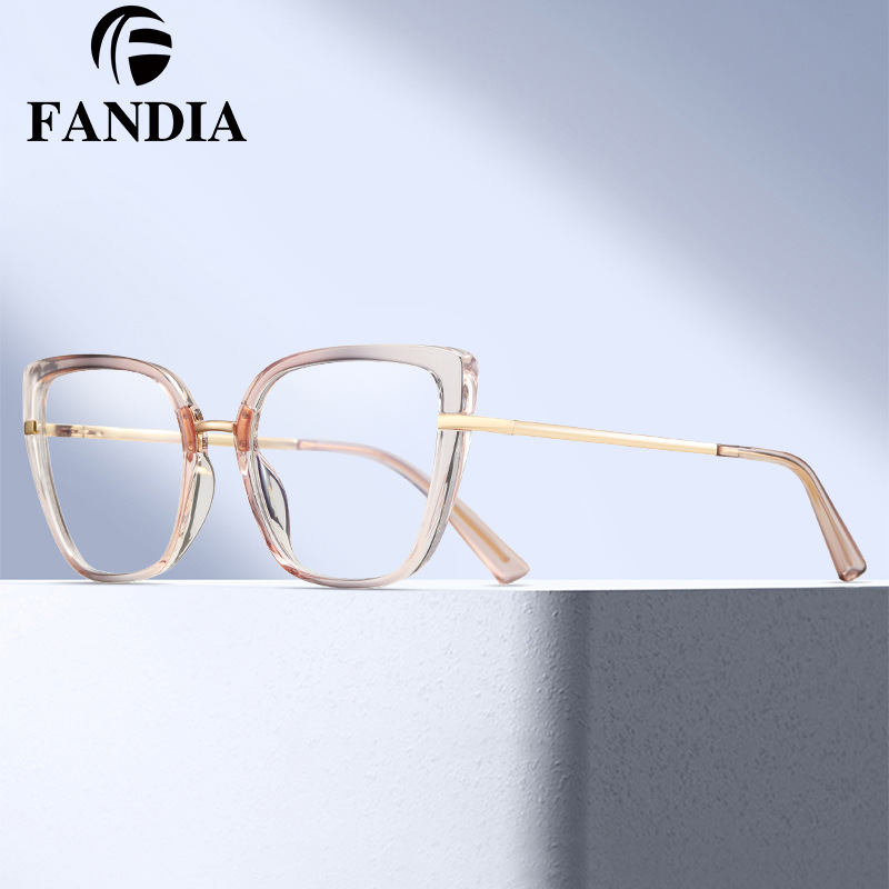 95280 nuevo retro Comercio exterior marco artístico gafas de mujer adelgazamiento anti-azul gafas de luz metal TR90 gafas lisas marco