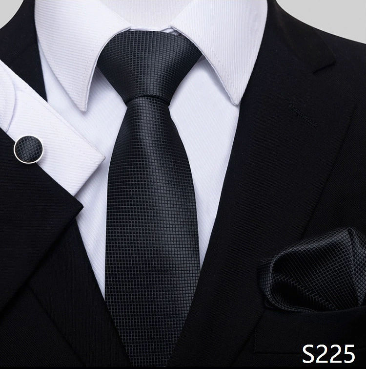 Ready stock solid color polka dot plaid tie wholesale solid color men's tie tie cufflinks pocket square set 8cm