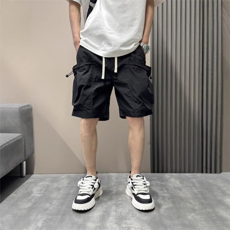 Candy-Colored Large-Pocket Shorts, Trendy Brand, Cool Workwear Style, Five-Point Shorts, American High-End Feel, Pink Breathable Beach Shorts, High Elasticity