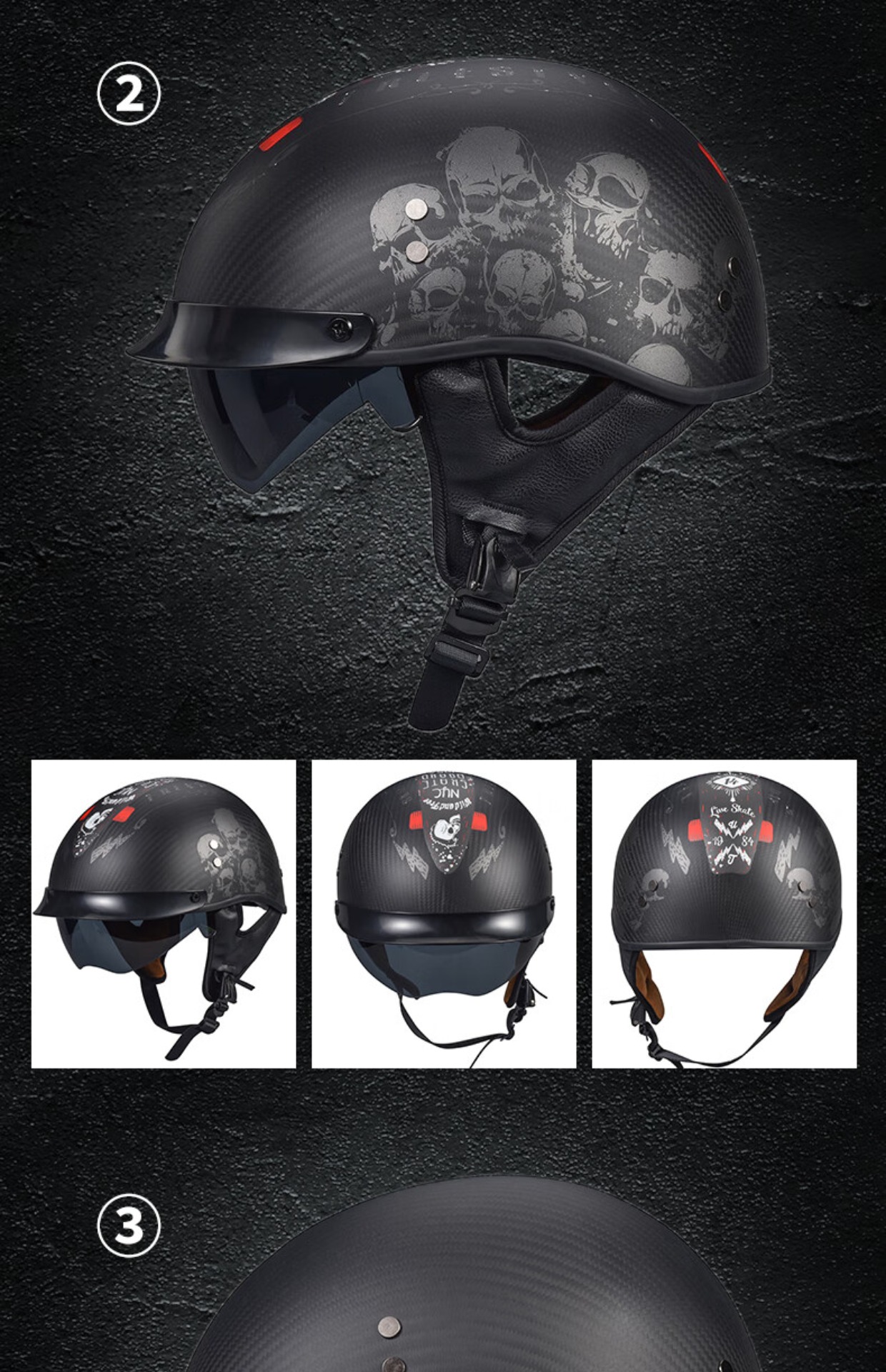 Italian Carbon Fiber Motorcycle Helmet Retro Half Helmet