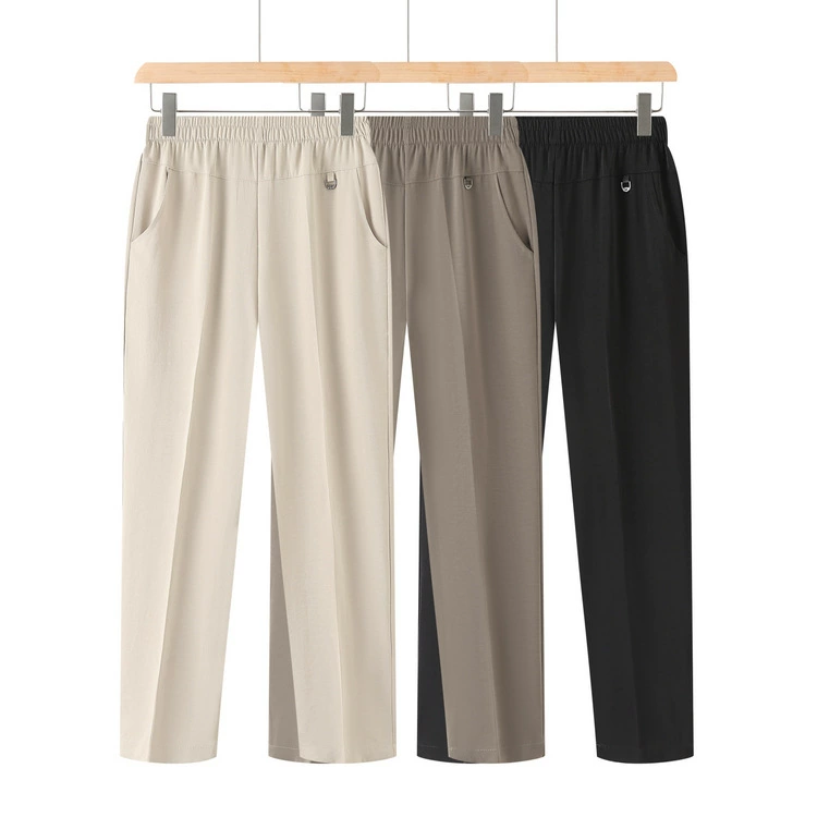 Летние новые эластичные мамы брюки эластичная талия рыхлые тонкие прямые брюки среднего и пожилого возраста повседневные женские брюки бабушки брюки