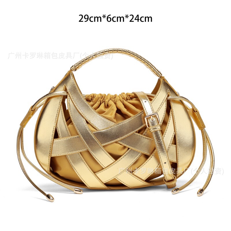 European and American Retro Cross-Woven Bags for Women 2026 New Style Hollow-Out Handbag with Inner Pocket Versatile Crossbody Crescent Bag