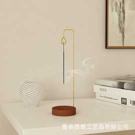 跨境木质香熏倒流架可拆卸黄铜香烛支架家具桌面摆件木质插香底座