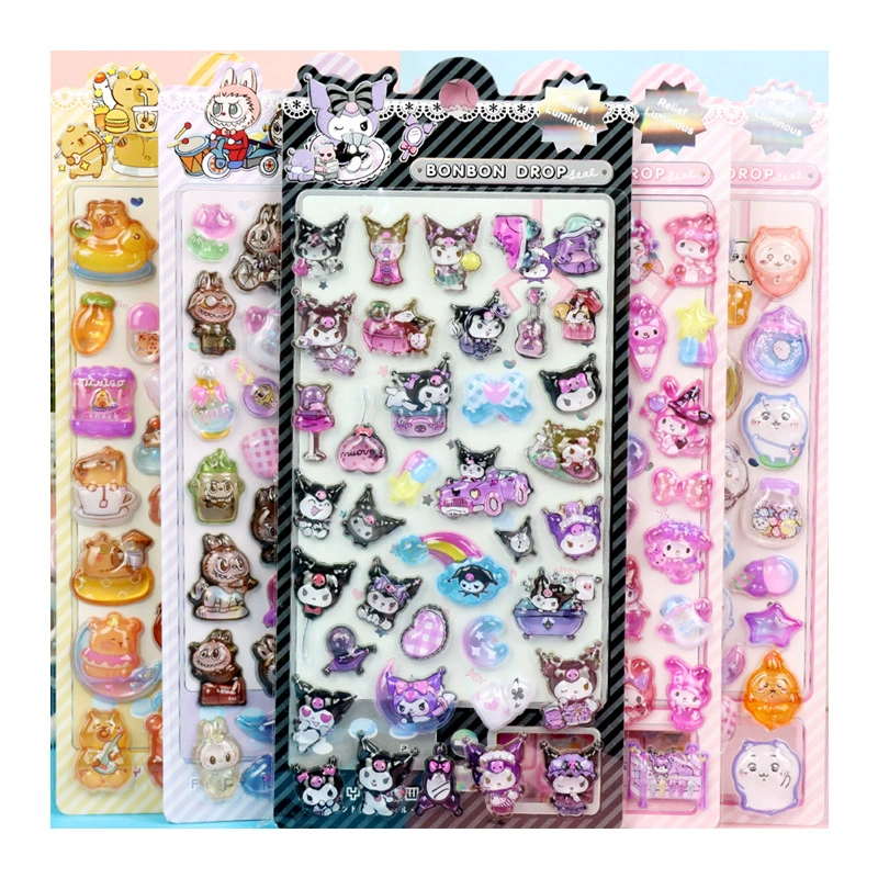 Детская мультяшная наклейка Sanrio Kuromi Kapi Balagi Iwakara Bubu 3D тиснённая кристальная наклейка