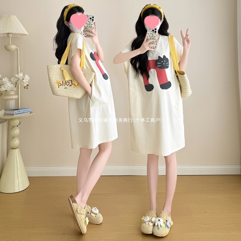Summer maternity wear new style plus-size short-sleeve mid-length T-shirt dress casual loose dress trendy mom wholesale dropshipping cotton Summer maternity wear new style plus-size short-sleeve mid-length T-shirt dress casual loose dress trendy mom wholesale dropshipping cotton