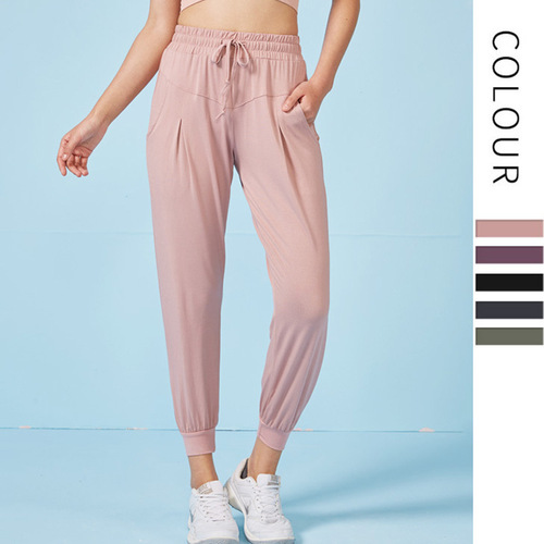 Cross-border European and American women's sporty dry pants, loose casual running long pants, fitness leggings, ankle-binding Lulu yoga pants