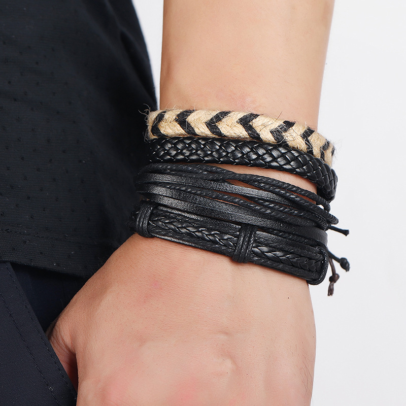 fashion jewelry simple personality woven retro leather bracelet diy4 combination set