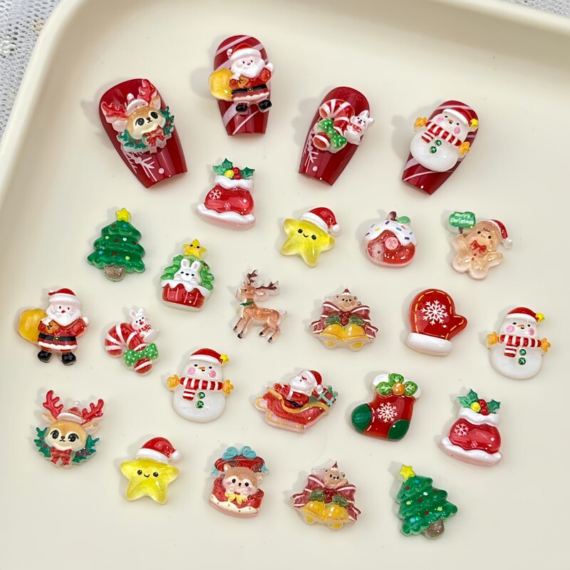 Christmas holiday nail art accessories wholesale cute snowmobile Santa Claus reindeer cane DIY hairpin nail decoration