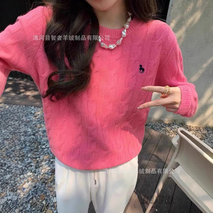 Horse label Ralph Lauren women's preppy round neck pullover long-sleeved twist wool sweater trendy versatile wool top