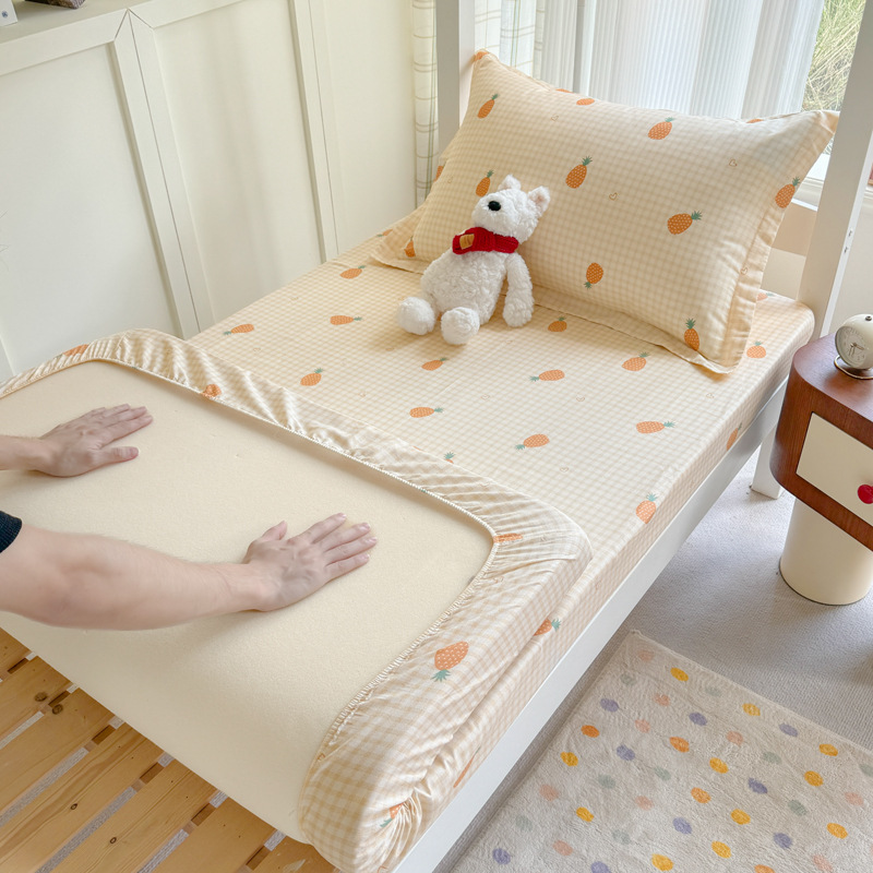 Colcha de cama con estampado de algodón puro, funda de cama para dormitorio de estudiantes de una sola pieza, funda protectora de colchón, juego de tres piezas con todo incluido