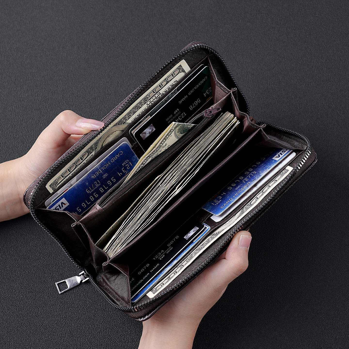 Nuevo cocodrilo patrón de hombre bolso de mano larga gran capacidad multi-tarjeta de moda bolso con cremallera