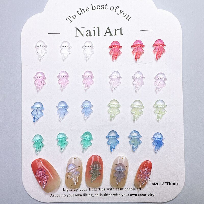 Ice-Clear Fine Glitter Luminous Mixed-Color Jellyfish Nail Art Decorations 3D DIY Resin Nail Art Accessories Nail Decoration Parts