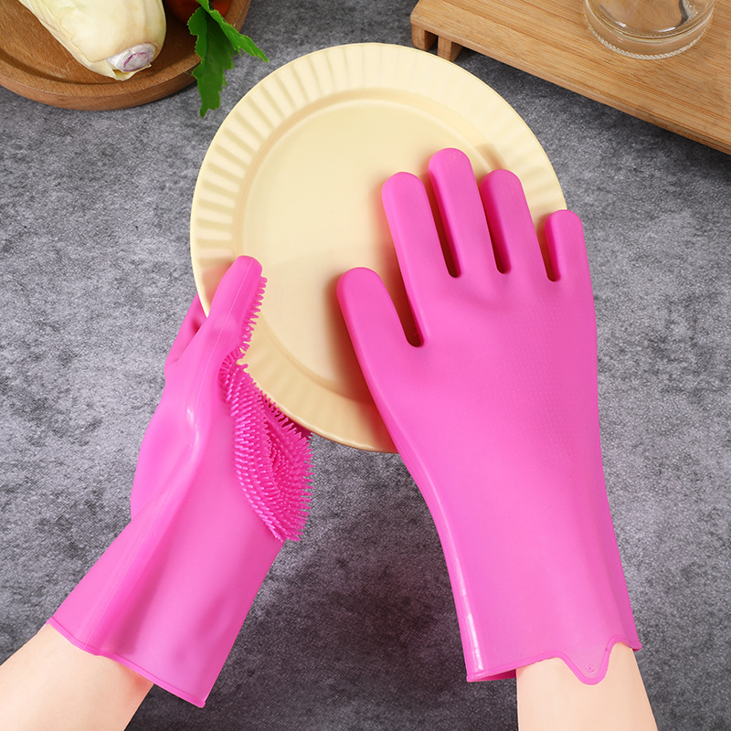 Silicone dishwashing gloves cleaning protection non-oil kitchen cleaning housework thickened wash-free gloves wholesale