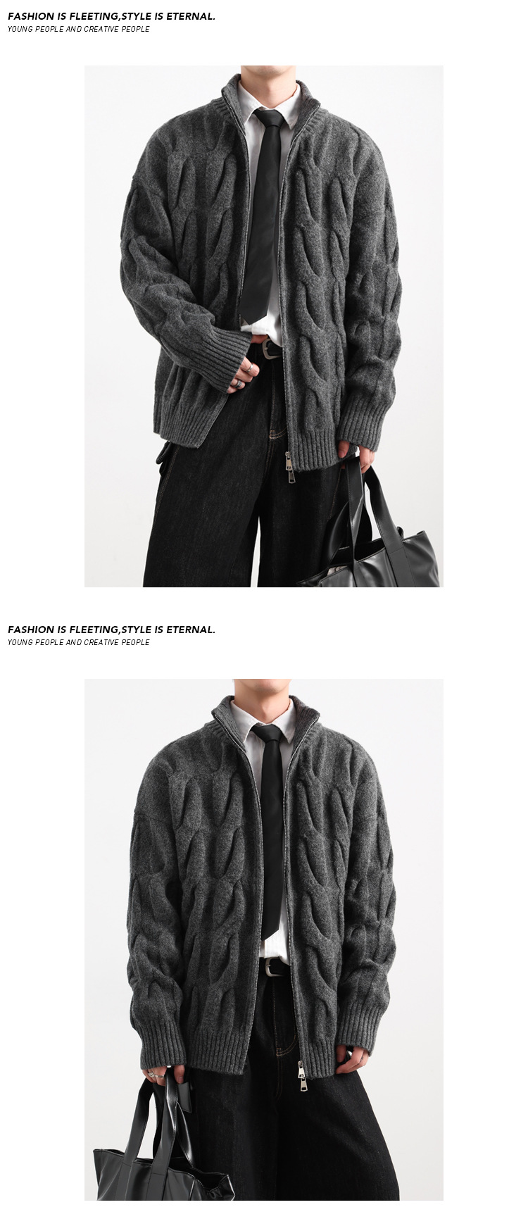 Men's Cable Knit Cardigan Winter Sweater Oversized Style_voghion.com
