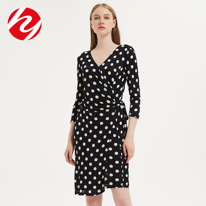 2024 Summer Printed Silk Dress Women's Three-Quarter Sleeve Waist Slimming Mid-Length Skirt Mulberry Silk Wrap Long Skirt