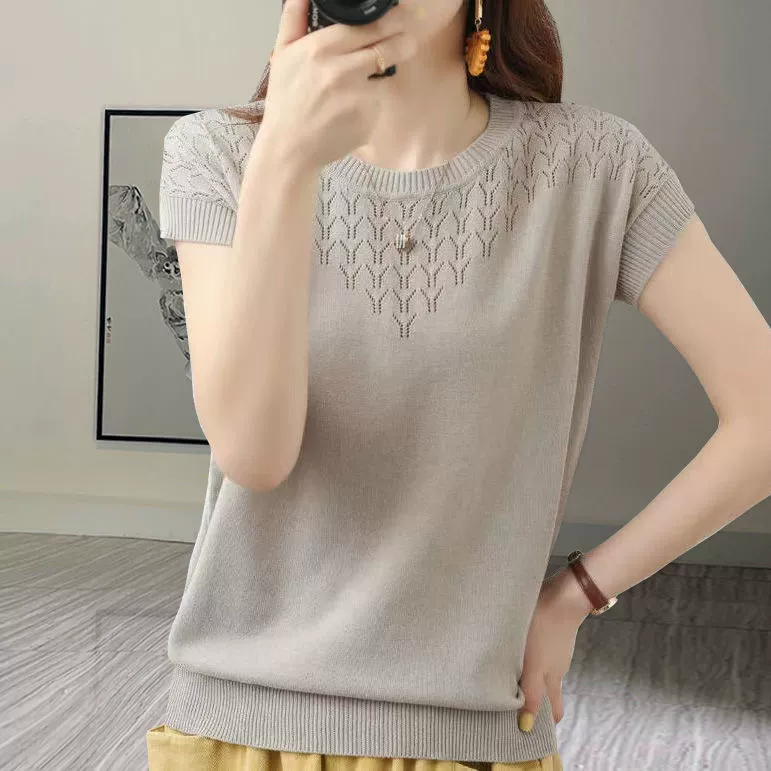 Silk knit short‑sleeve top, summer lightweight, plus sizes M–6XL