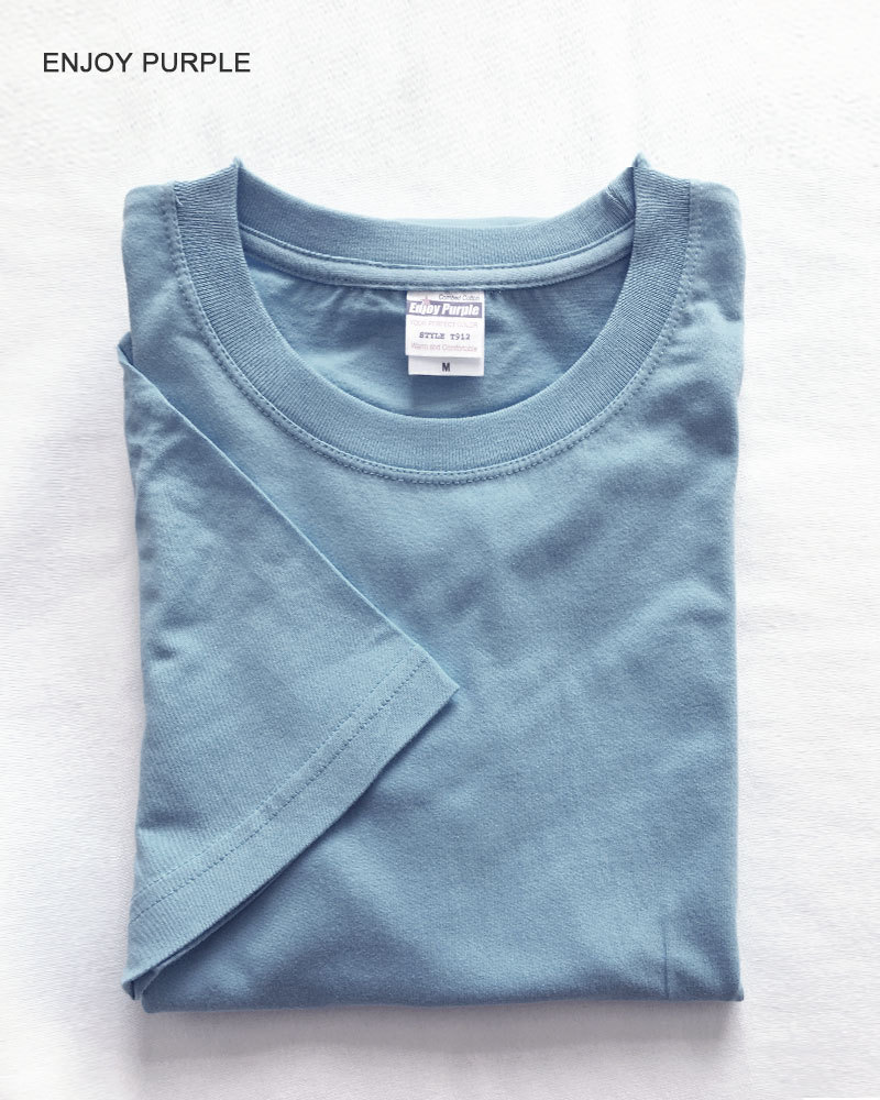 Verano refrescante de algodón puro color sólido cuello redondo manga corta Camiseta de moda pareja de hombres y mujeres 200g media manga blanca ins casual