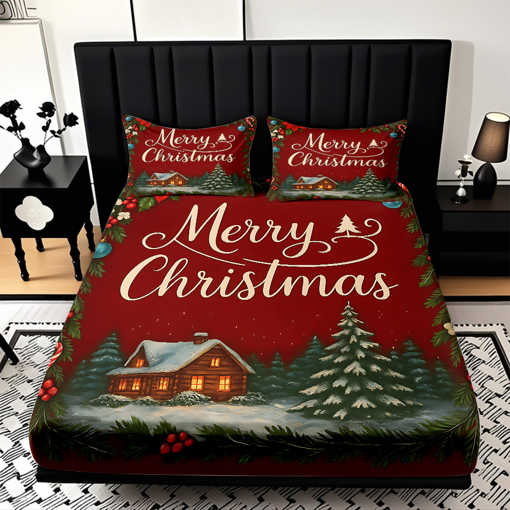 TEMU / JIT nuevos productos transfronterizos adorables series de Navidad molido HD impresión digital cama de cama Kasa set ropa de cama