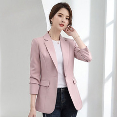粉色西装女2025秋新款洋气时尚小西服上衣黑色职业装气质修身外套