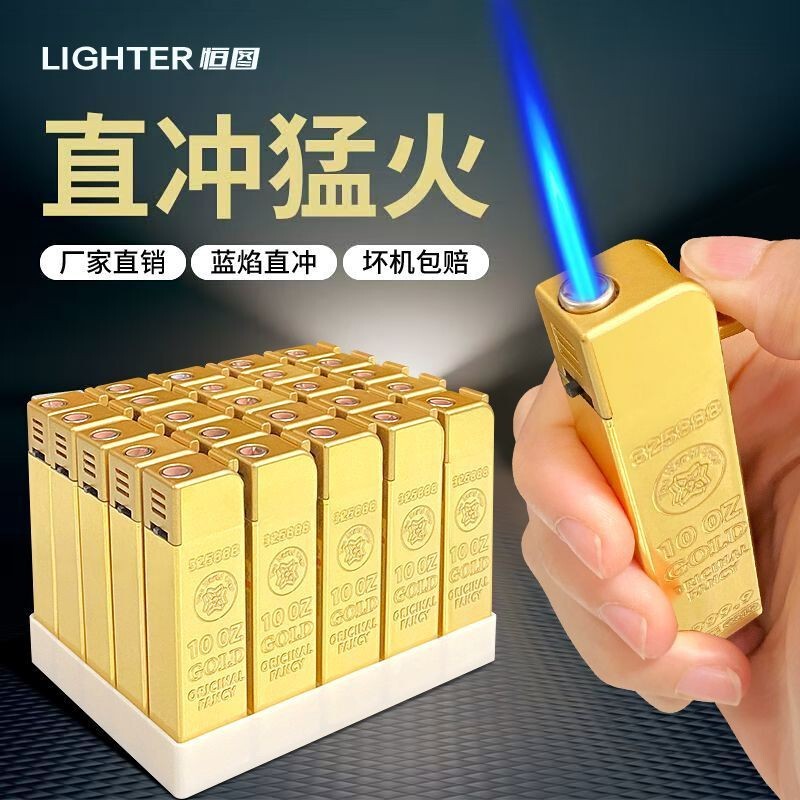 New Model T11 Personalized Luxury Gold Metal Direct-Flame Lighter with Blue Flame, Windproof, Refillable, Factory Direct Sale